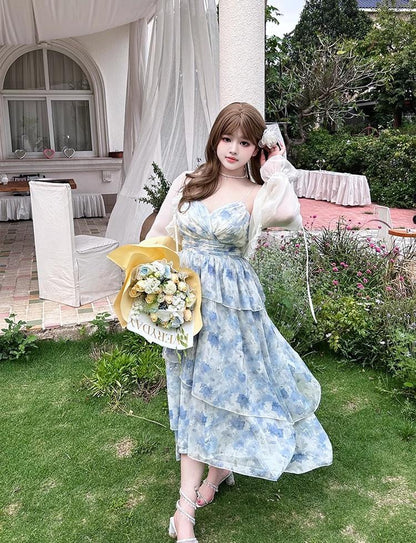 Yingtang - Plus Size Blue Lolita JSK Dress Cardigan Set New Arrival