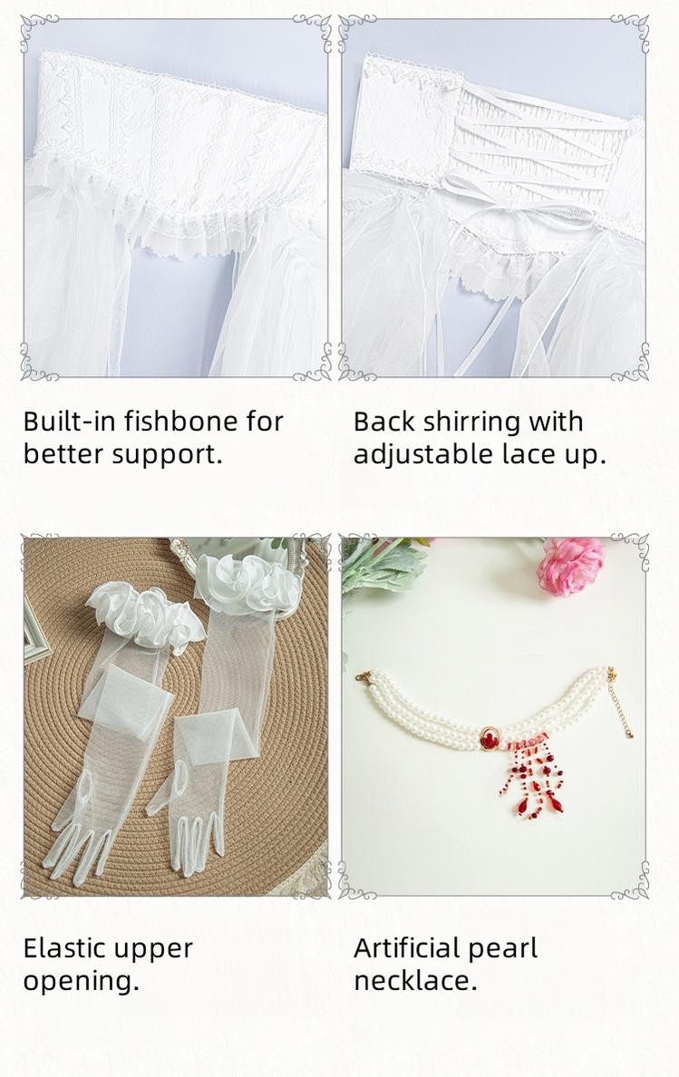 With PUJI - Dawn's Last Light - Castle Printed White Gothic Lolita OP, Two Length Styles