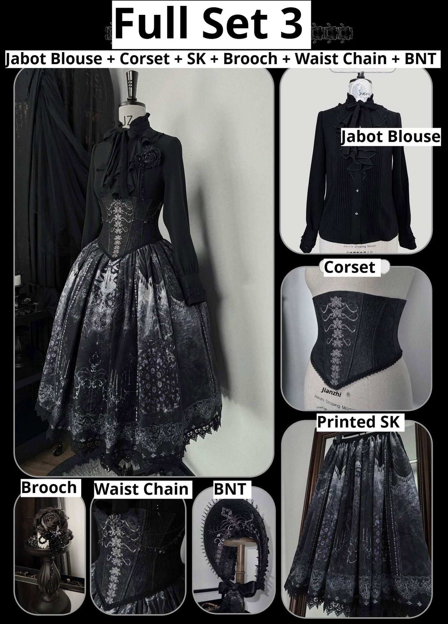 Susin Lolita - Bone-Eroded Butterfly - Gothic Lolita JSK & SK Set