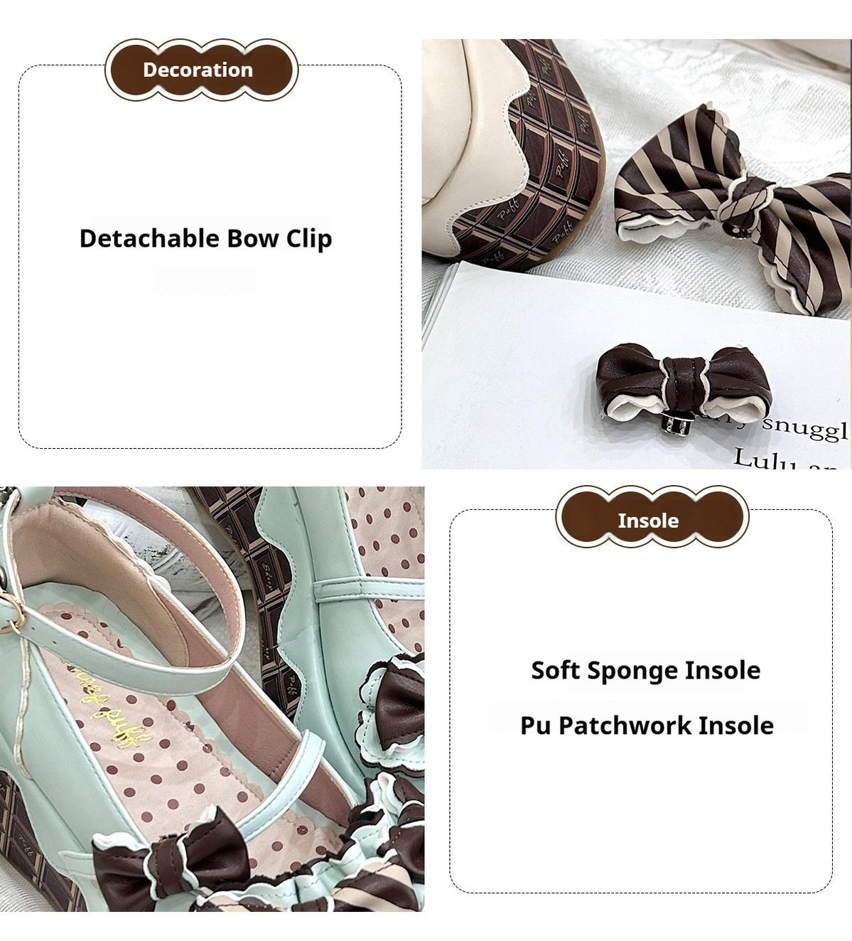 Sheep Puff - Chocolate Sponge Cake - Sweet Lolita Thick-Sole Shoes with Printed Platform