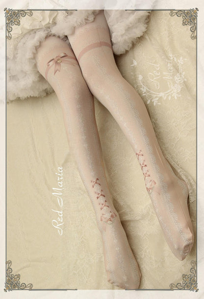 Red Maria - Lace Printed Bow 80D Lolita Tights Multicolors