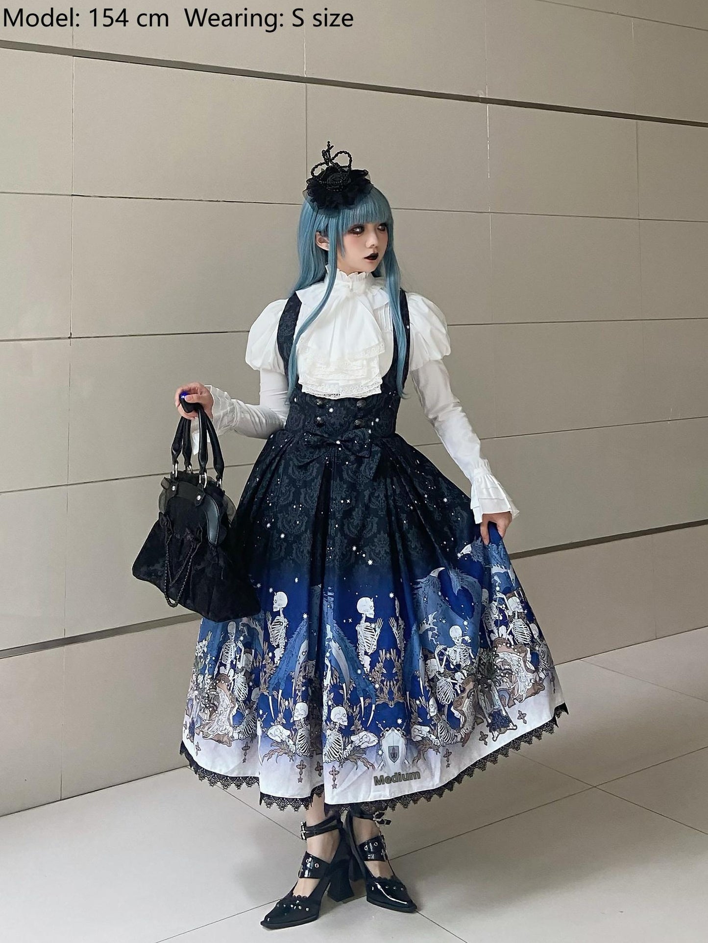 Nn Star - Dragonbone Lily - Dragon Skeleton Print Gothic Lolita Bust-supporting JSK and BNT