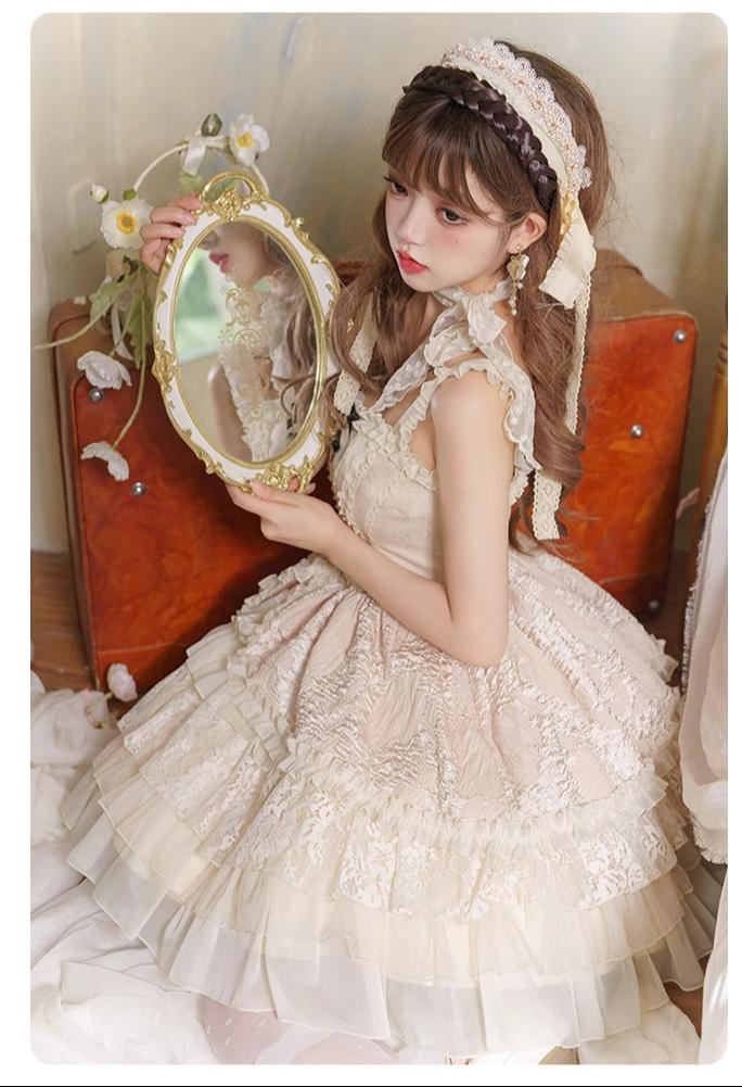 With PUJI - Music Box - Classic Lolita JSK Suit Ballet Cake Skrit