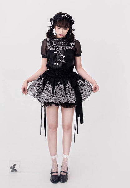 ZJstory - Sonnet Summer - Sweet Lolita Dress Set Embroidery Shirt Tiered Jumper Dress