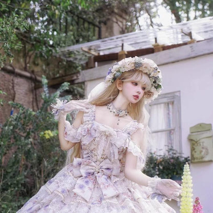 Cat Fairy - Rose Letter - Gorgeous Lolita JSK Princess Dress Chiffon Floral Printed Blue Dress