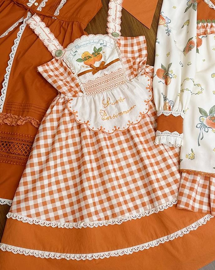 Mademoiselle Pearl - Persimmon - Autumn Persimmon Print Lolita OP JSK SK Dress