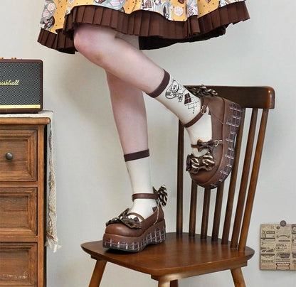 Sheep Puff - Chocolate Sponge Cake - Sweet Lolita Thick-Sole Shoes with Printed Platform