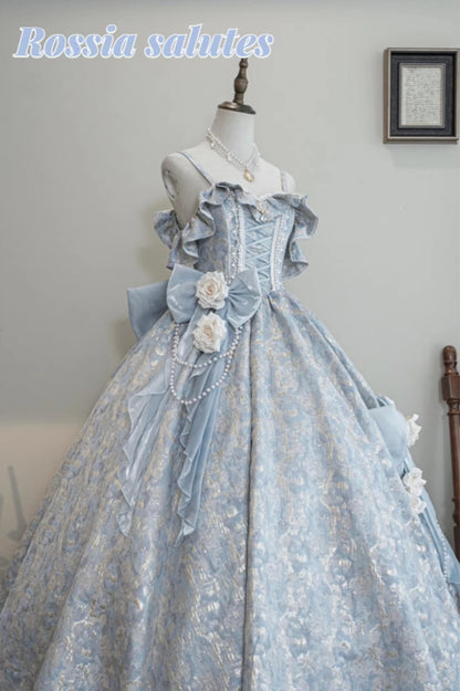 Nectarine White Tea - Rossia Salutes - Embossed Jacquard, Rose Accent, Bridal Wedding Lolita JSK Dress