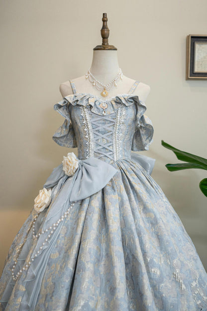 Nectarine White Tea - Rossia Salutes - Embossed Jacquard, Rose Accent, Bridal Wedding Lolita JSK Dress