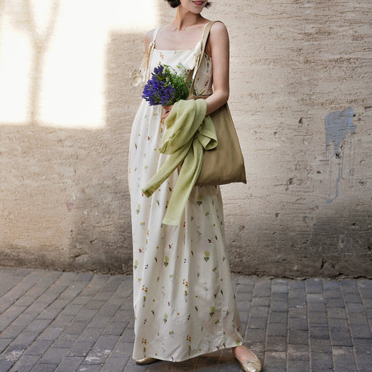 Pressed flower strap long dress