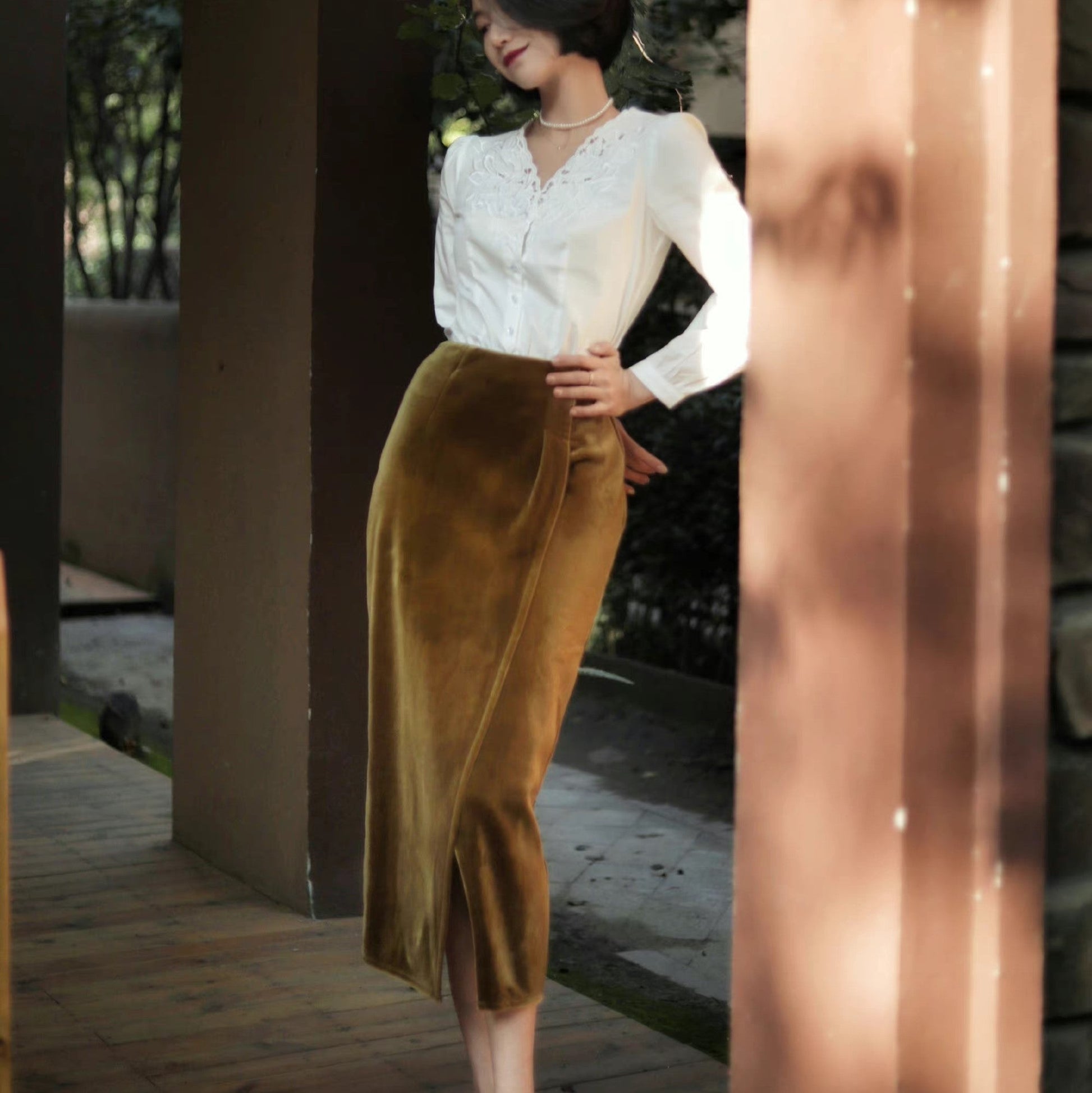 Dame Velvet Pencil Skirt