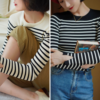 Black and white striped slim knit