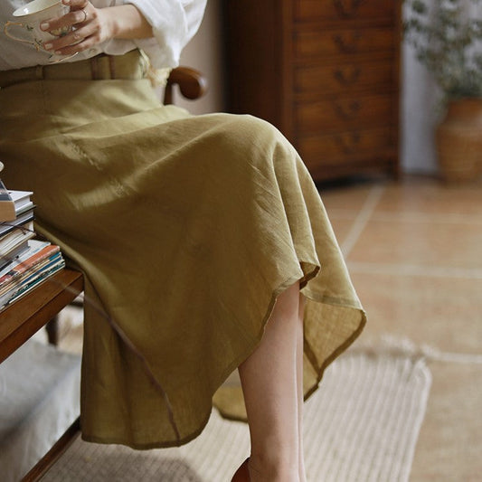 Black tea classical linen skirt