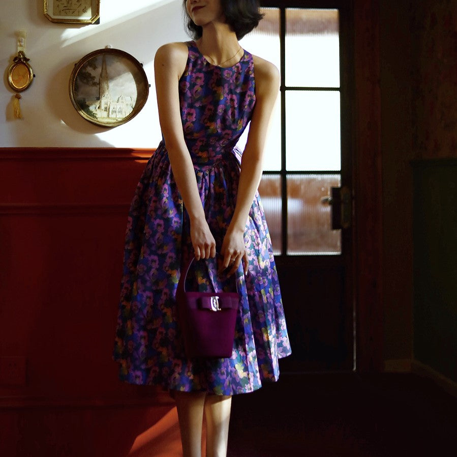 Purple Blue Bouquet Retro Dress