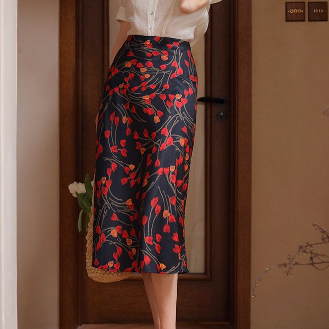 Crimson Floral French Skirt