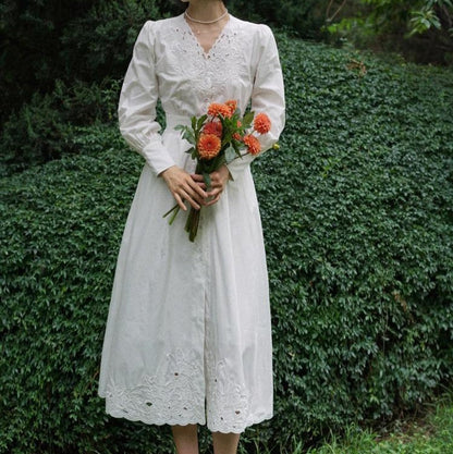 Floral embroidery white vintage dress