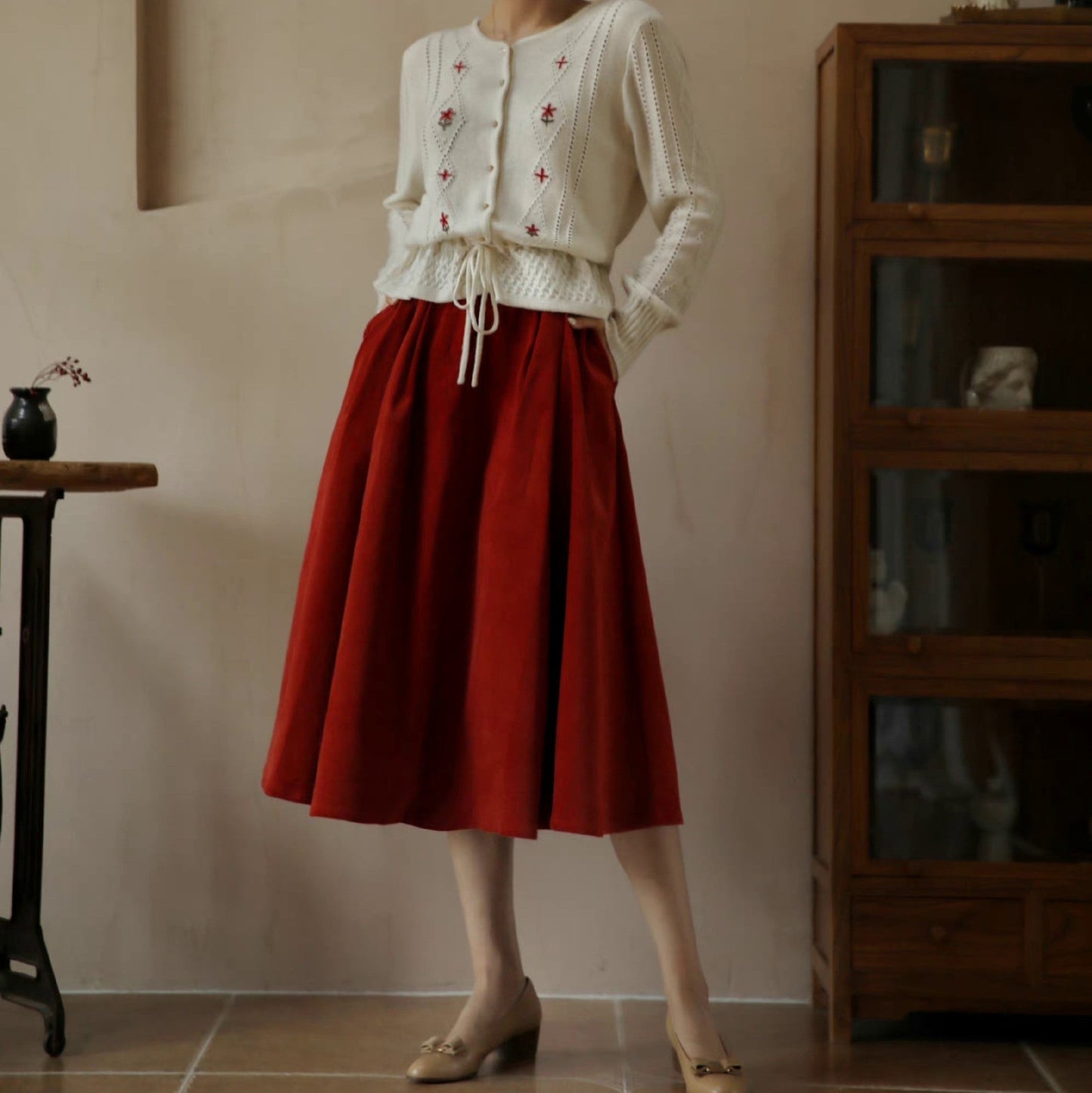 Crimson Lady Corduroy Umbrella Skirt