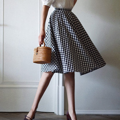 black white plaid hepburn skirt