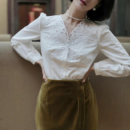 Petal Embroidered Retro Blouse