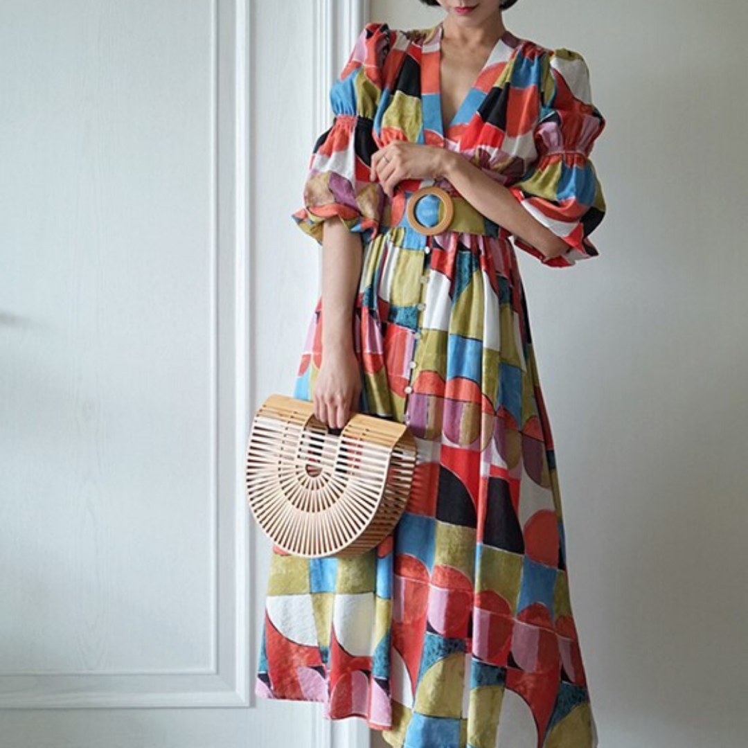 Geometric pattern oil painting dress