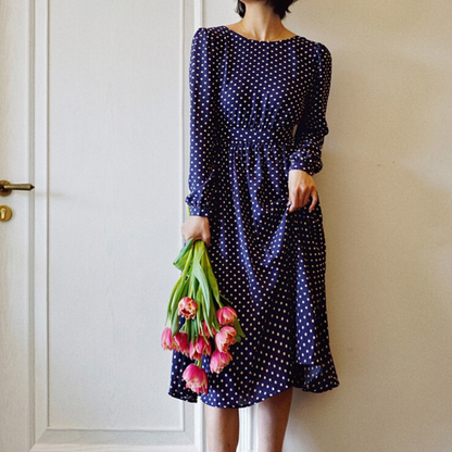 Lapis navy blue polka dot vintage dress