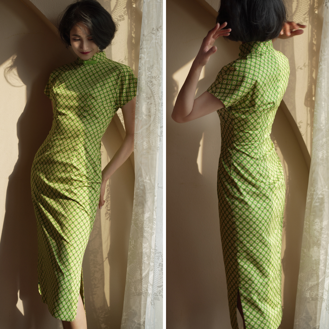 yellow green cheongsam dress