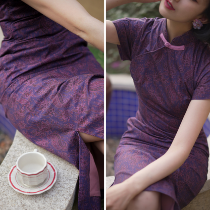 purple floral cheongsam dress