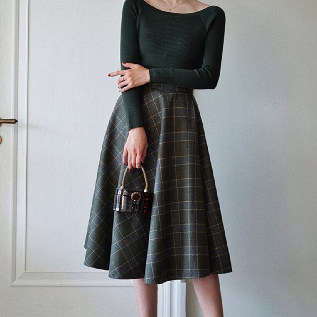 Western ladies plaid retro skirt