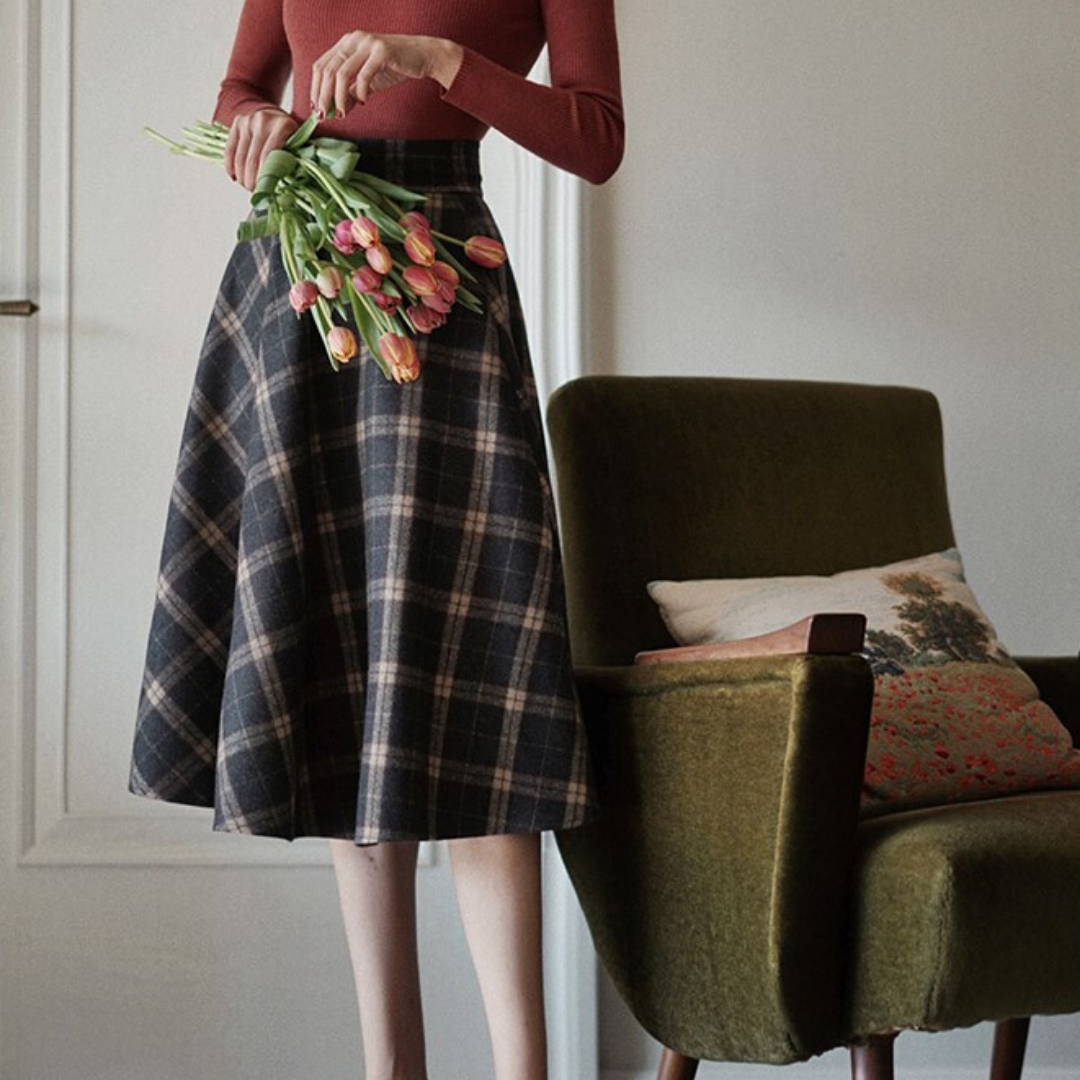 Western ladies plaid retro skirt