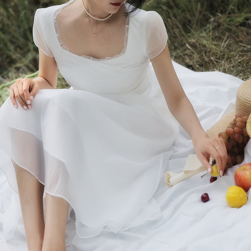 British lady's white vintage dress