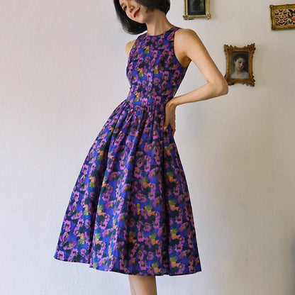 Purple Blue Bouquet Retro Dress