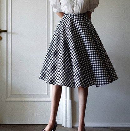 black white plaid hepburn skirt