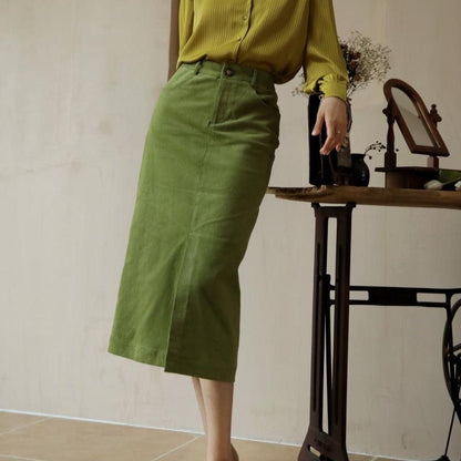 Western green retro straight skirt