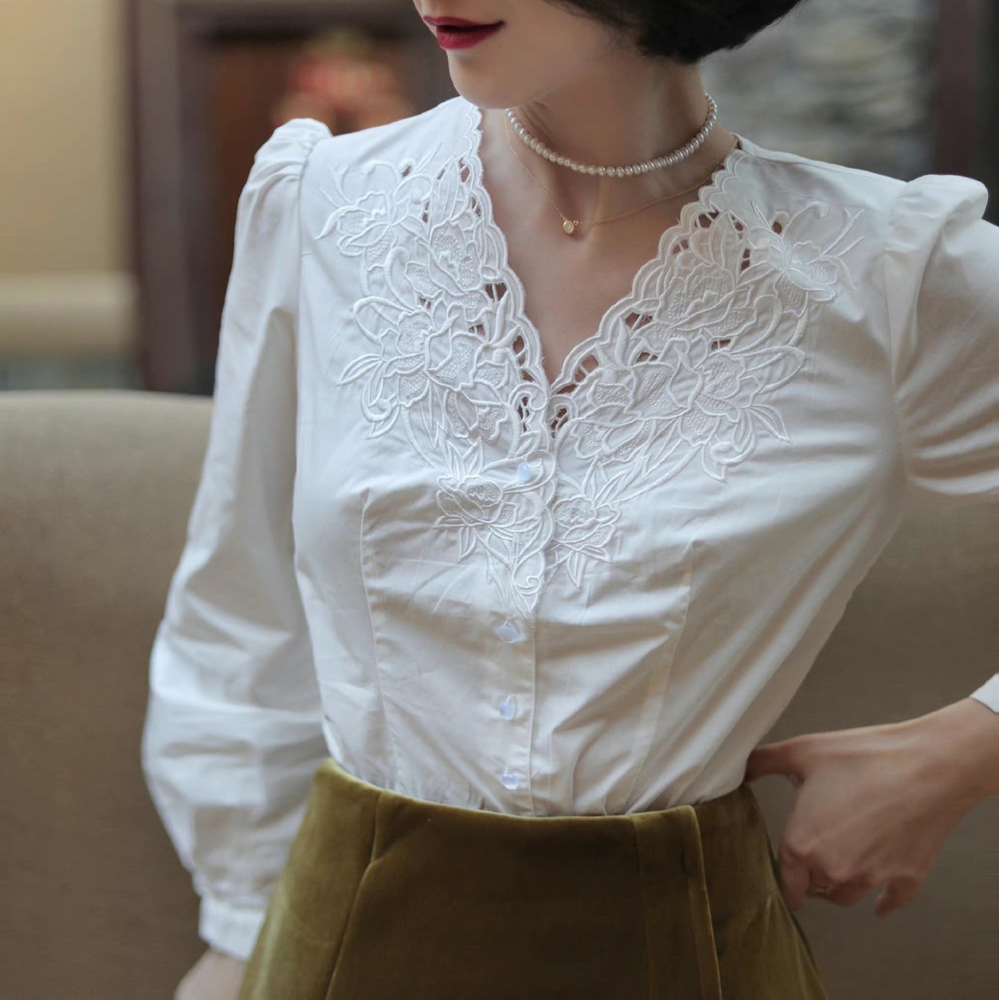 Petal Embroidered Retro Blouse