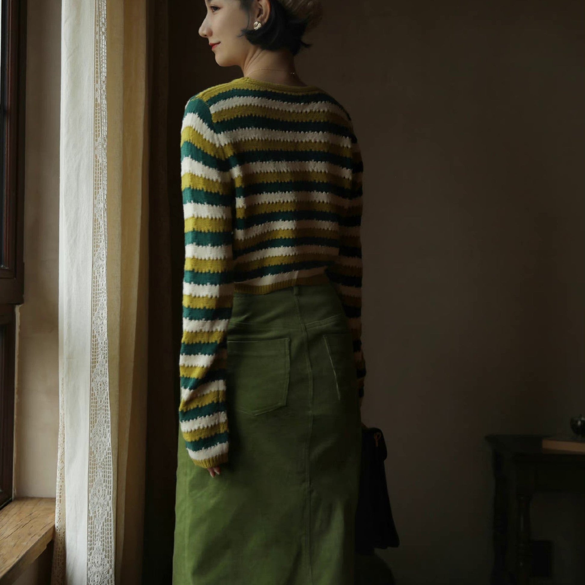 green striped cardigan