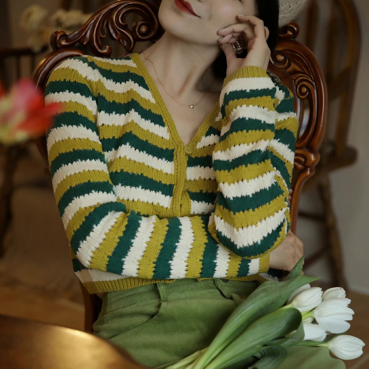 green striped cardigan