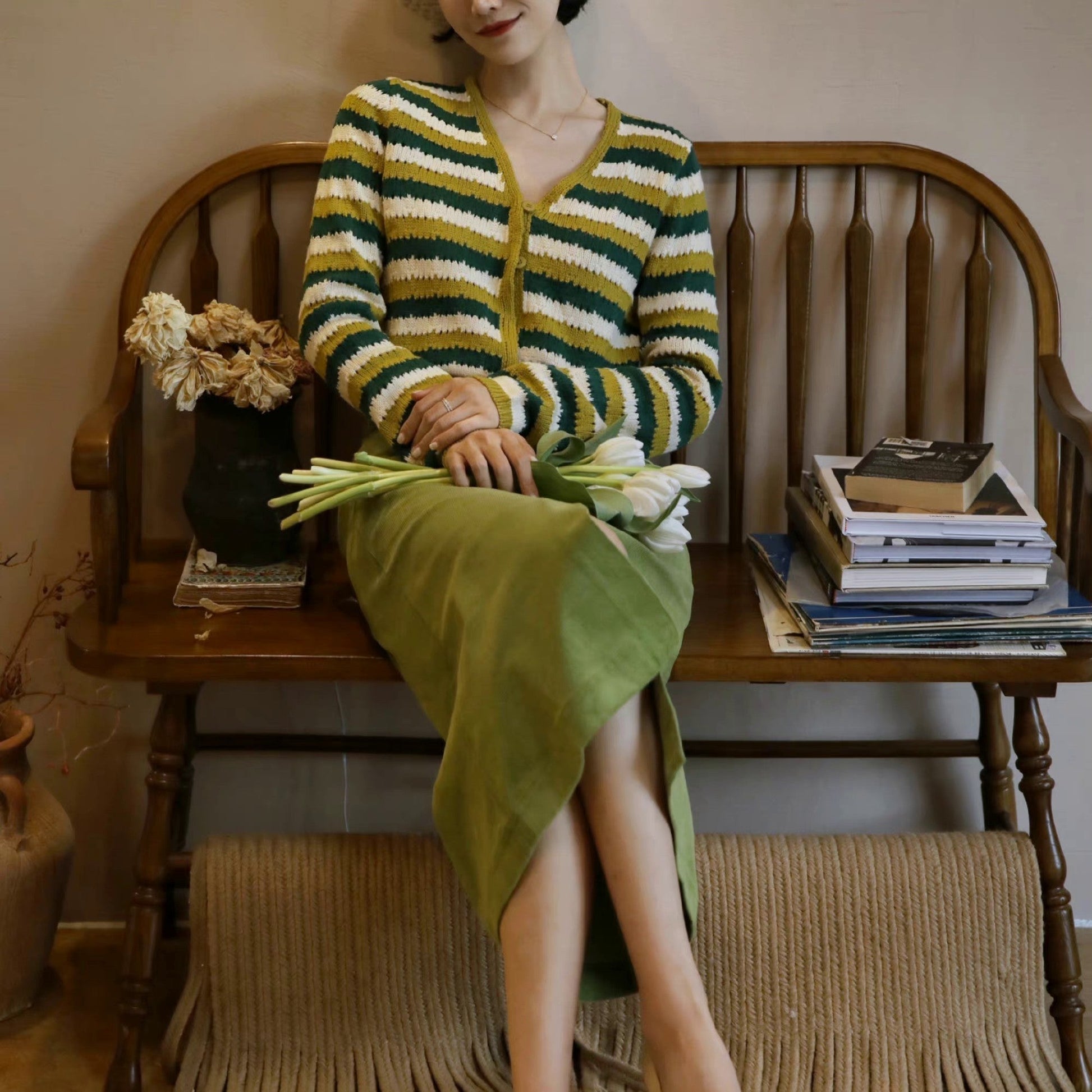 green striped cardigan