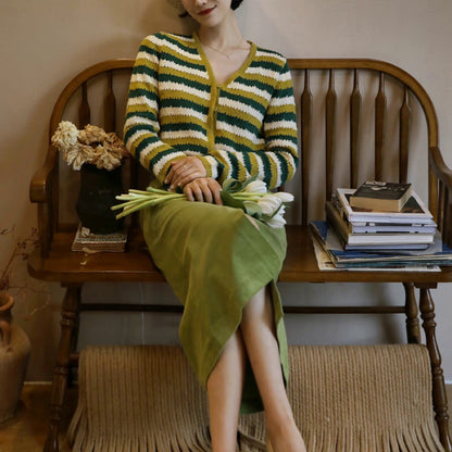 green striped cardigan