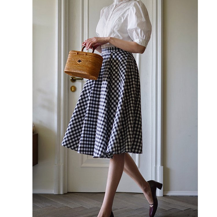 black white plaid hepburn skirt