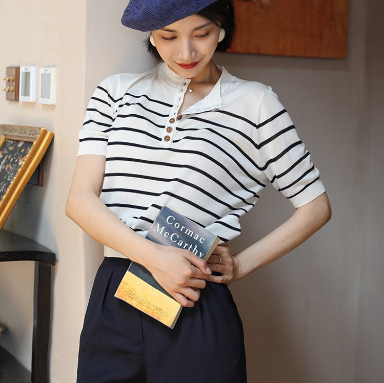 Dark indigo striped retro knit