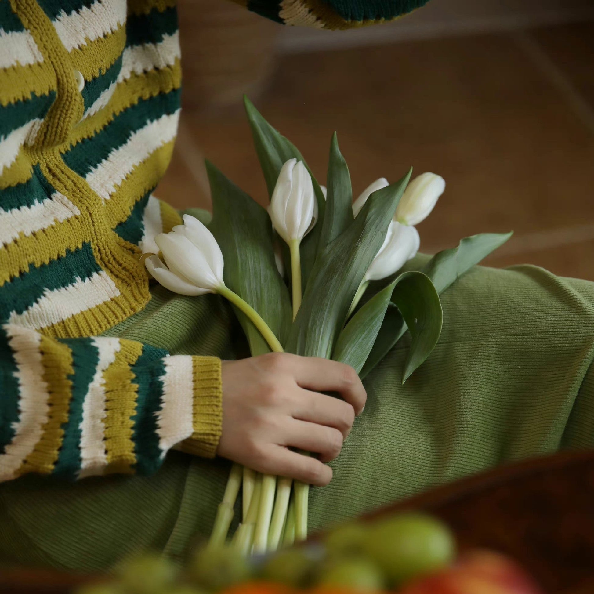 green striped cardigan