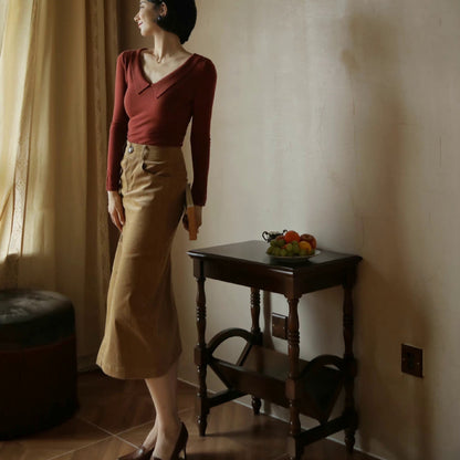 Gray brown retro straight skirt