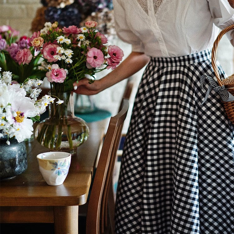 black white plaid hepburn skirt