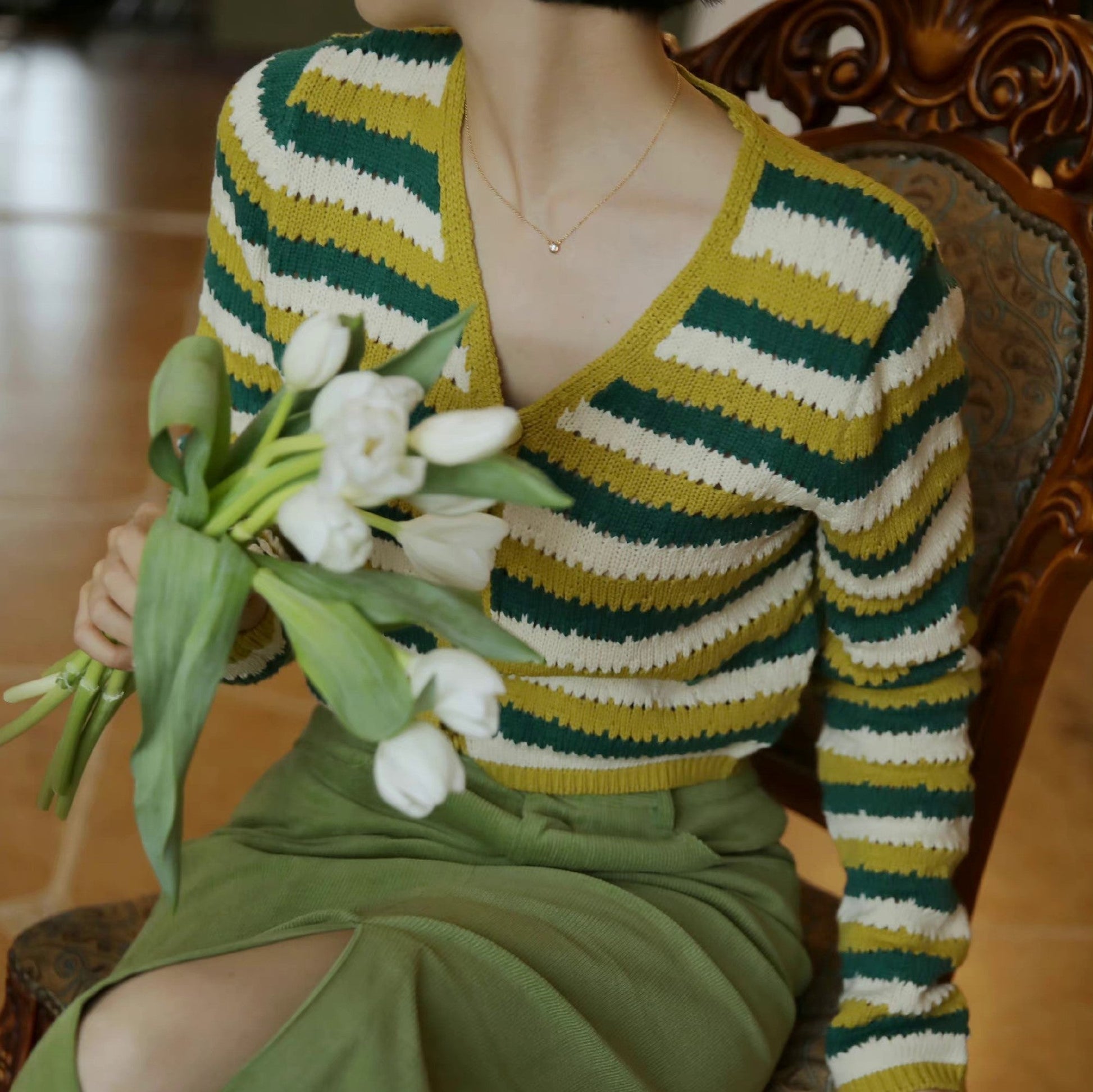 green striped cardigan