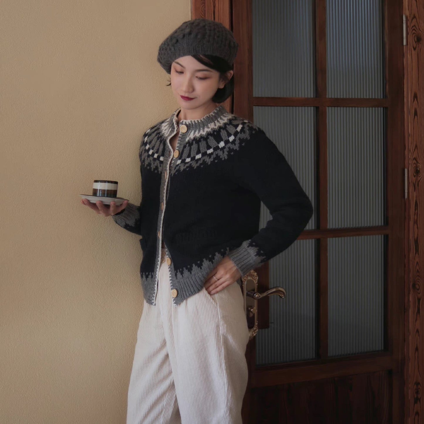 nordic pattern cardigan