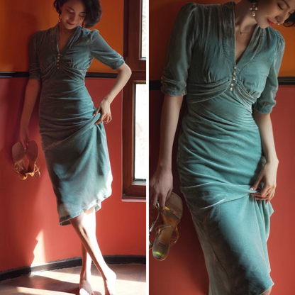 light blue lady velvet dress