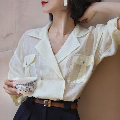 Dame Double Breasted Retro Blouse