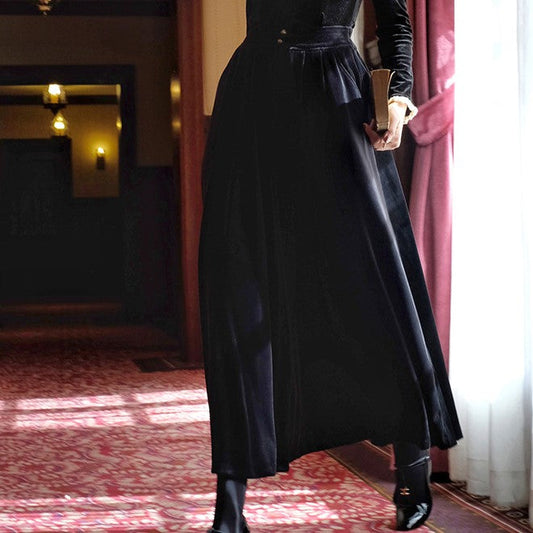 black lady velvet long skirt