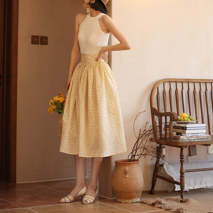 Wisteria yellow bouquet french retro skirt