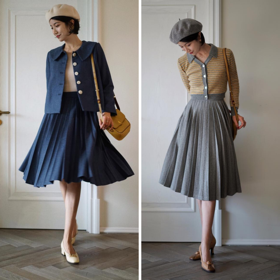 retro pleated skirt